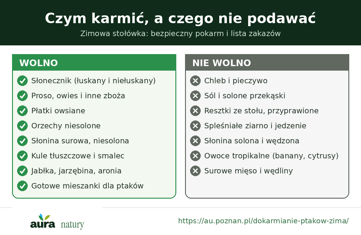 Czym karmić ptaki zimą, a czego nie podawać - lista pokarmów dozwolonych i zakazanych