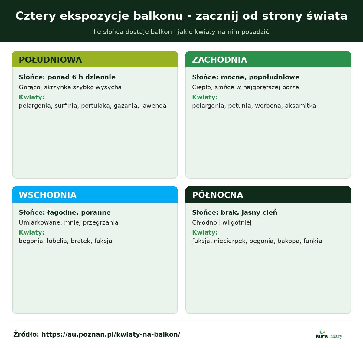 Cztery ekspozycje balkonu - południowa, zachodnia, wschodnia i północna, ile słońca dają i jakie kwiaty na nie dobrać