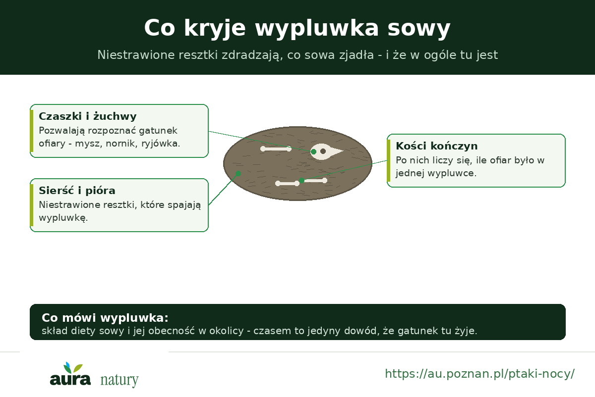 Przekrój wypluwki sowy - czaszki i kości gryzoni oraz sierść